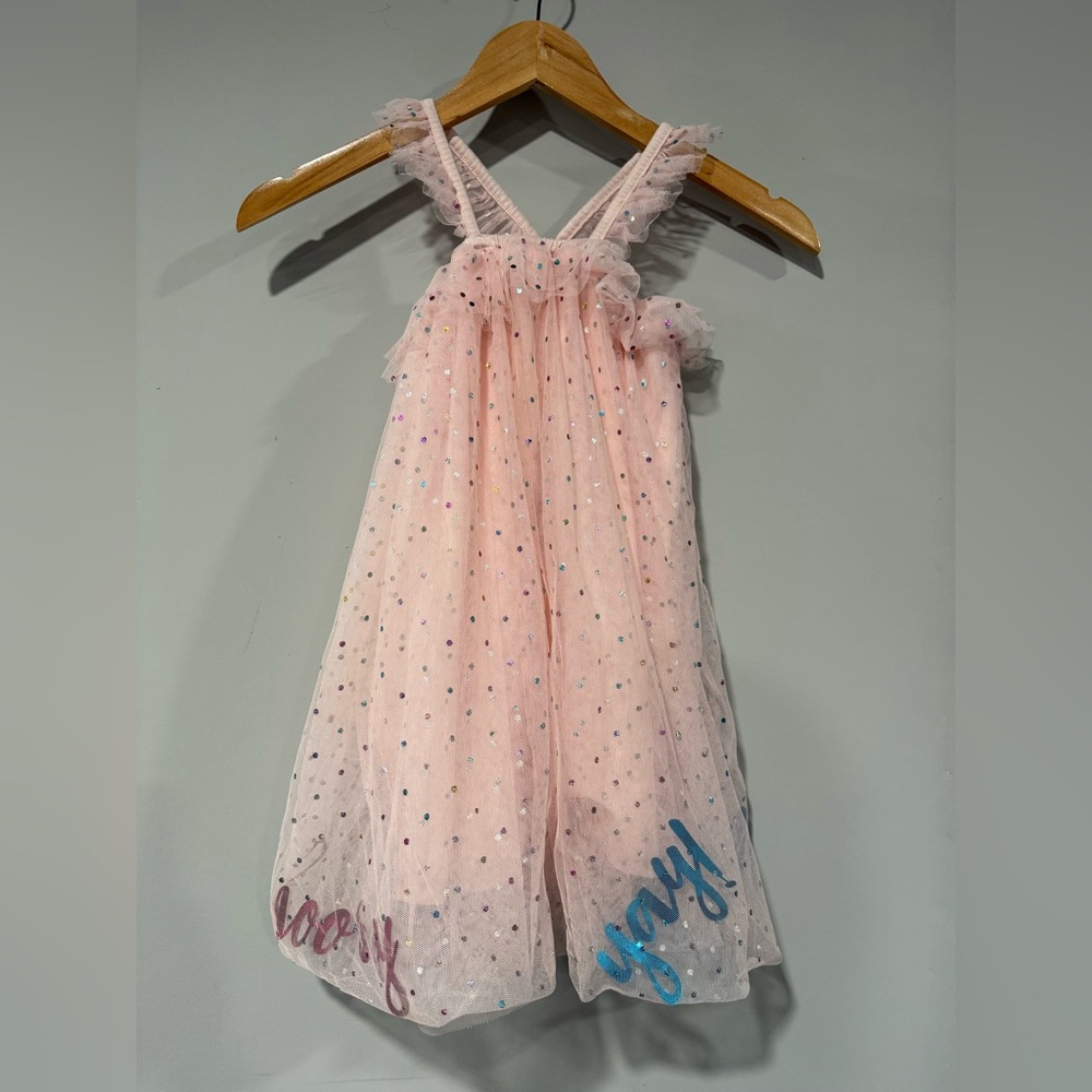 Mud Pie Pink Birthday Dress with Multicolor Sequin Accents